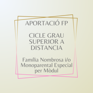 Aportació per Mòdul FP Cicle Grau Superior a Distancia Família Nombrosa i Monoparental Especial