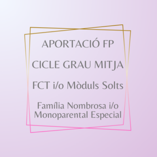 Aportació FP Cicle Grau Mitja Família Nombrosa i Monoparental Especial (FCT/Mòduls Solts)