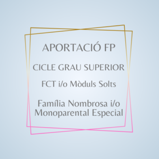 Aportació FP Cicle Grau Superior Familía Nombrosa i Monoparental Especial (FCT/Projecte/Mòduls Solts)